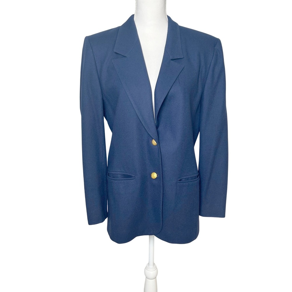 Pendleton VTG Womens Blazer Navy Blue 100% Wool 2 Gold Crest Buttons 12